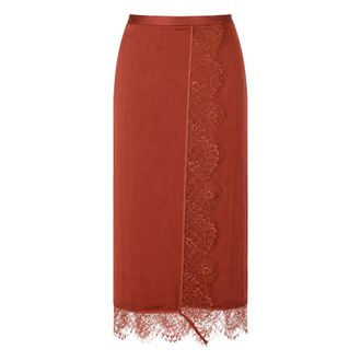 Twinset Gonna Lunga con Dettagli Pizzo - - Skirts - Donna - Rosso - M