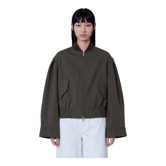 Ganni Giacca Boxy in Lana Melange Leggera - - Jackets - Donna - Marrone - M