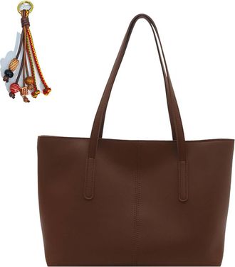 Generic Large Vintage Tote Bags for Women, Vegan Leather Shoulder Bag Laptop Bags, Lightweight Casual Commuting Handbags with Chic Pendant for School Work Tra