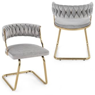 Costway Costway 2PCS Velvet Dining Chairs Upholstered Accent Chairs Kitchen Chairs in Grey