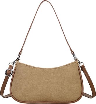 Generic Women PU Retro Shoulder Bag Color Blocking Hobo Handbag for Daily Use (Khaki)