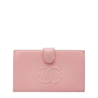 Chanel Pink Grained Calfskin Long Wallet (Bi-Fold) (Pre-Owned)