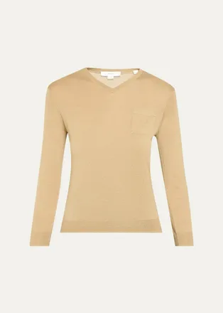 Vince Cashmere-Silk Pocket V-Neck Sweater