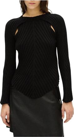 Ann Demeulemeester Gebreide trui met ribbels - Dames - Ronde hals truien - Zwart - M - Truien & Vesten
