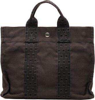 Herm&egrave;s Her Line Black Gray Canvas Handbag Tote Bag (Pre-Owned)