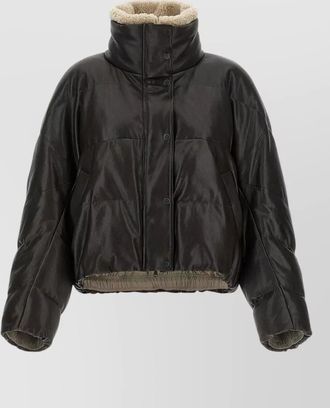 Brunello Cucinelli leather quilted cropped puffer jacket