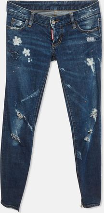 Dsquared2 Blue Paint Splattered Distressed Denim Skinny Jeans