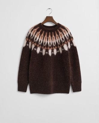 GANT Women Alpaca Blend Fair Isle Crew Neck Sweater (XXL) DEEP BROWN