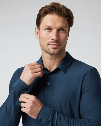 Vuori Clothing Long Sleeve Strato Tech Polo | Navy Heather | Medium