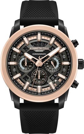 Kenneth Cole Sport Chronograph Silicone Strap Watch, 44mm in Black at Nordstrom