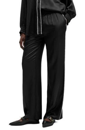 AllSaints Charli Whipstitch Satin Wide Leg Pants in Black at Nordstrom Rack, Size 4