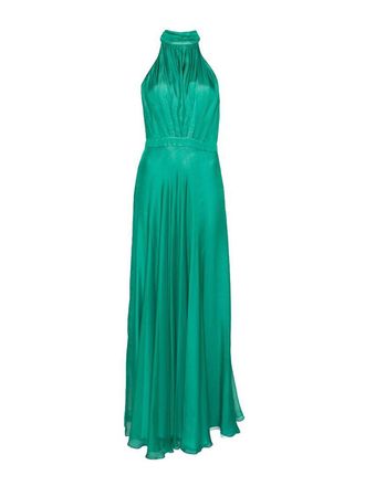 Raquel Diniz Long Dress In Green With Halterneck
