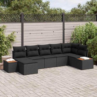 vidaXL Vidaxl - Conjunto De Sof&aacute; De Jard&iacute;n Con Coj&iacute;n 7 Pcs Negro Polirat&aacute;n