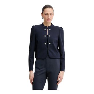 Twinset Mandarijnkraag Jasje met Decoratieve Knopen - Dames - Jassen - Blauw - Maat: L Viscose