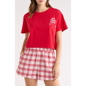 Open Edit Boxy Crop Sleep T-Shirt in Red Valentine Graphic at Nordstrom, Size X-Small