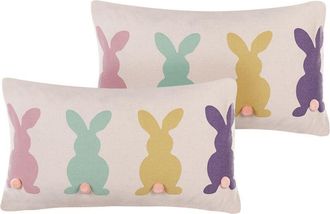 Beliani Conjunto De Cojines Decorativos De Algod&oacute;n Multicolor Con Conejitos De Pascua 30 X 50 Cm Dise&ntilde;o Moderno Clusia