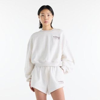 New Balance Mujer Trackside French Terry Short en Beige, Vell&oacute;n de algod&oacute;n, Talla XL