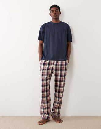 GANT Pantaloni del pigiama in flanella a quadri rossi e blu navy