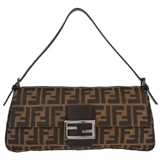 Fendi Baguette Bag Zucca Canvas Brown Canvas Handbag (Pre-Owned)