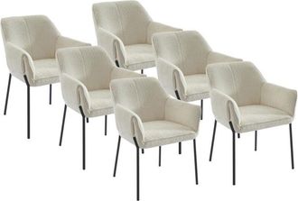 Pascal Morabito Pascal Morabito - Sedia con braccioli in Tessuto bouclette e Metallo Nero Panna - Lotto di 6 - aketi