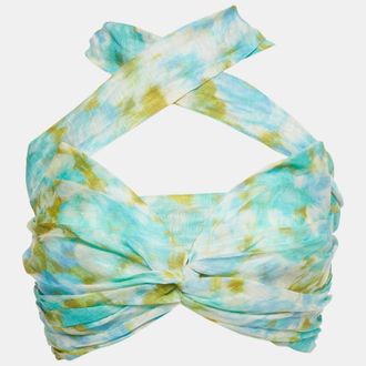 Zimmermann Blue/green Abstract Print Linen Blend High-Tide Crop Top