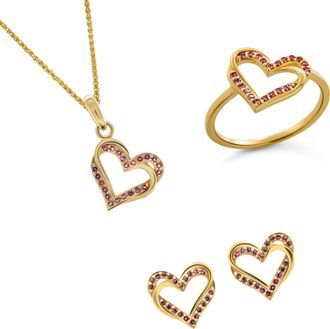 Orphelia Cecilia WoMens 925 Sterling Silver Set: Necklace + Earrings + Ring - Gold SET-7584/R - Size R 1/2