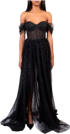 Doris S Topazio Zwarte Tule Avondjurk met Fonkelende Details - Dames - Avondkleed - Zwart - M - Tule - Kleedjes