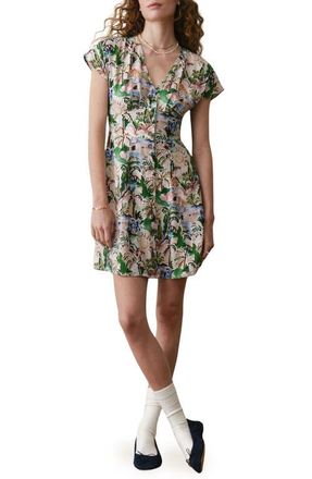 Marine Layer Camila Print Button Front Hemp Blend Minidress in Watercolor Palm at Nordstrom, Size X-Large