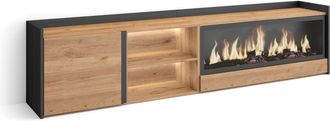 Skraut Home Skraut Home - Mueble Tv, Televisi&oacute;n, Muebles De Sal&oacute;n, Almacenaje, 212x35x50cm, Para Tv Hasta 80, Chimenea El&eacute;ctrica Xxl, Led, Estilo Moderno, Roble Y