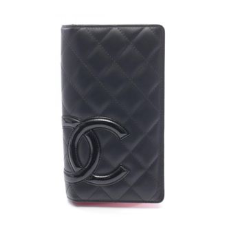 Chanel Black Leather Patent Leather Long Wallet (Bi-Fold) (Pre-Owned)