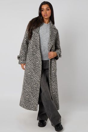 Urban Bliss Womens Longline Zebra Formal Coat - Grey Fur - Size 10 UK