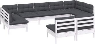 vidaXL Muebles De Jard&iacute;n 9 Pzas Y Cojines Blanco Madera Maciza De Pino Vidaxl