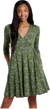Toad&Co Freesia Wrap Long Sleeve Dress Womens Dress Chive Sketch Print : LG, Cotton/Elastane/Lyocell