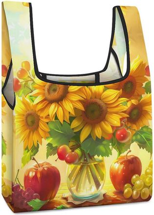 Generic Blooming Sunflowers in Vase Shopping Bag Reusable Grocery Tote Bag Foldable Handbag for Travel Picnic
