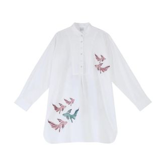 Paul Smith Short Dresses, female, White, Size: S/M Kaftan Ricamato Le Peche Fish