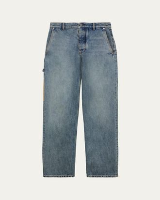 Loewe Mens Leather-Patch Straight-Leg Jeans