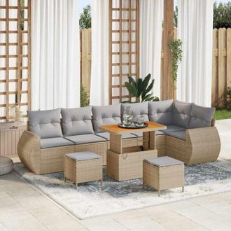 vidaXL Vidaxl - Conjunto De Sof&aacute; De Jard&iacute;n Con Coj&iacute;n 9 Pcs Beige Y Gris Claro