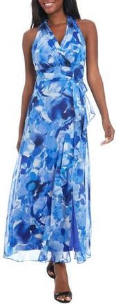 London Times Halter Maxi Dress in Blue/Denim at Nordstrom Rack, Size 10P