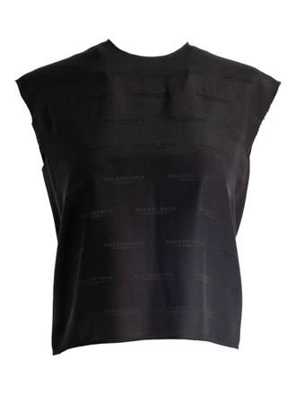 Balenciaga logo-print sleeveless top - women - Silk - 36 - Black
