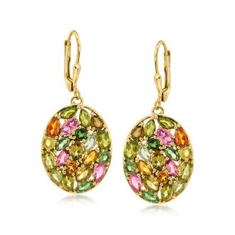 Ross-Simons Multicolored Tourmaline Cluster Drop Earrings in 18kt Gold Over Sterling