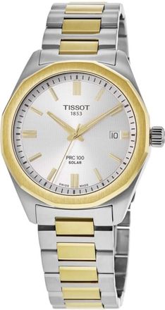 Tissot PRC100 Solar Silver Dial Two-Tone Yellow Gold PVD Steel Mens Watch T151.422.22.031.00