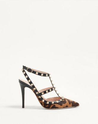 Valentino Garavani Rockstud Pumps With Straps In Pony-Effect Calfskin 100Mm Wo