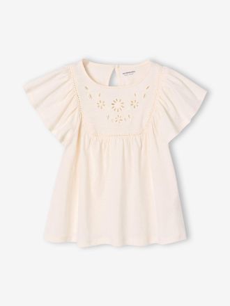 Vertbaudet M&auml;dchen Bluse mit Schmetterlings&auml;rmeln, Recycling-Baumwolle wollwei&szlig;