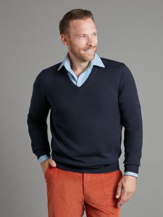 Oliver Brown Merino V Neck Jumper - Dark Navy