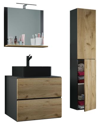 ebuy24 Ebuy24 - Vcm 4 Pcs Lavabo Lavabo Negro Gabinete Inferior Ancho 60 Cm Muebles De Ba&ntilde;o Con Cajones Espejo De Puertas Giratorias Lendas S Bl (antracita /