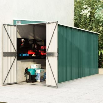 Berkfield Home Wall-mounted Garden Shed Green 118x382x178 cm Galvanised Steel | Size: 118 x 382 x 178 cm