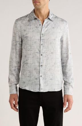 John Varvatos Luca Digital Print Button-Up Shirt in Smoked Pearl Grey at Nordstrom, Size Xx-Large