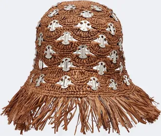 Paco Rabanne Fringed studded raffia bucket hat