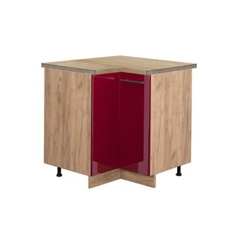 Vicco Armario De Esquina Fame-line, Rojo Burdeos Alto Brillo, 80.5 Cm, Et Roble