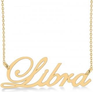Allurez Libra Zodiac Text Pendant Necklace 14k Yellow Gold